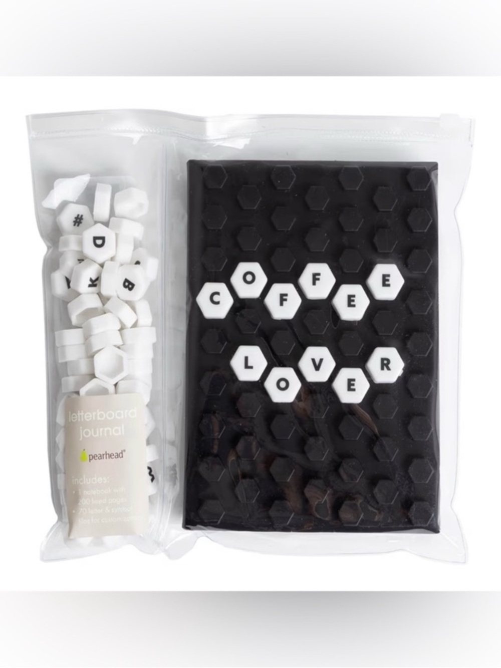 Pearhead Letterboard Journal - Black with White Hex Tiles